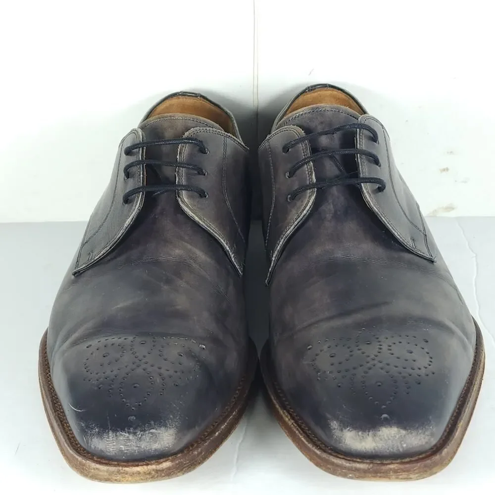 Magnanni Men's Gerard US9M Gray Leather Medallion Toe Oxfords Derby Shoes